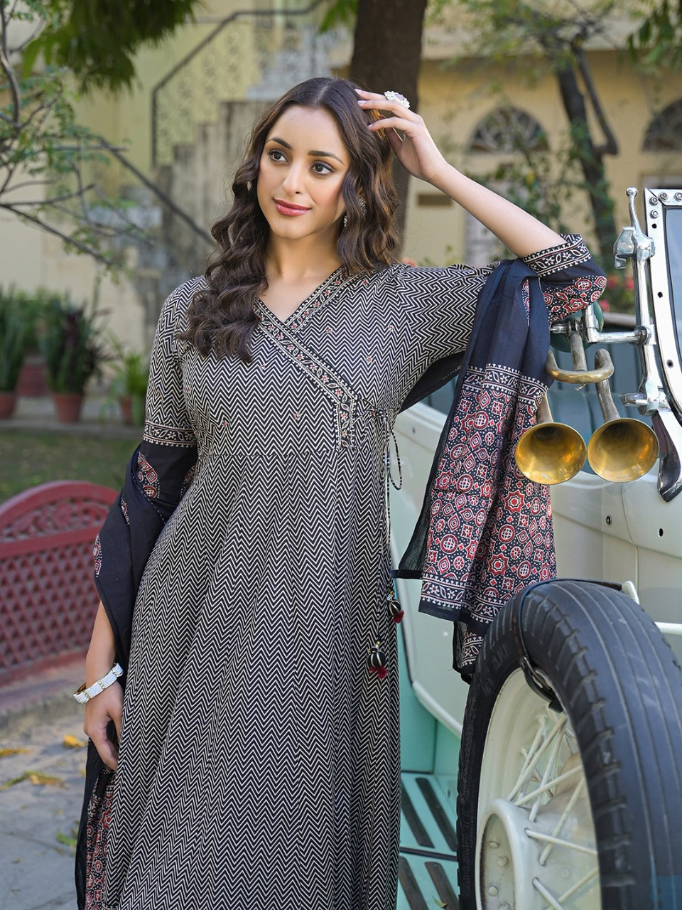 Graceful Grey Angrakha Anarkali Set