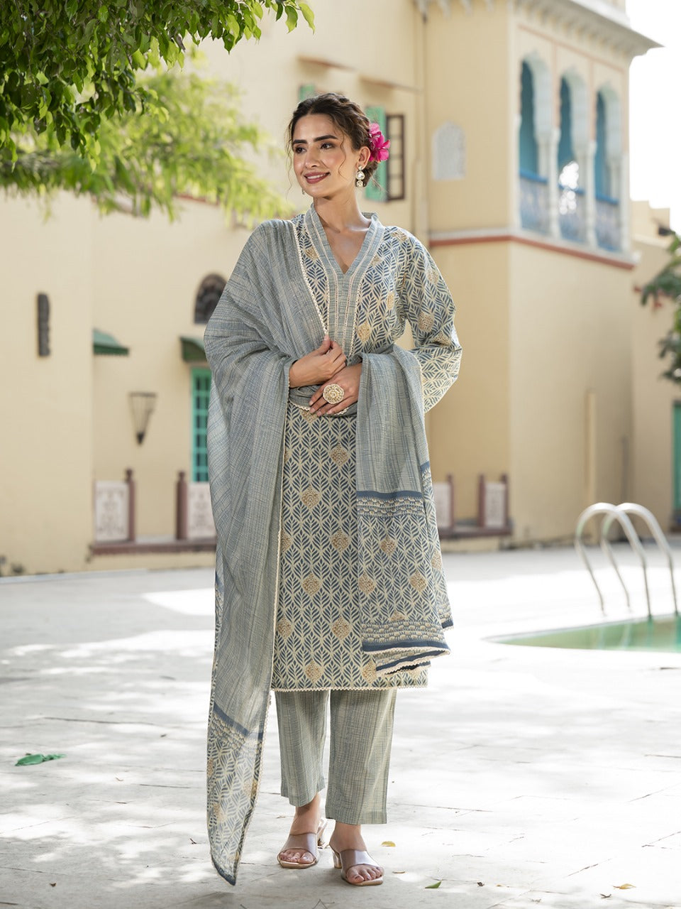 Olive Mist Printed Kurta Set