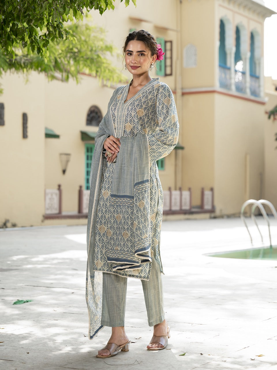 Olive Mist Printed Kurta Set