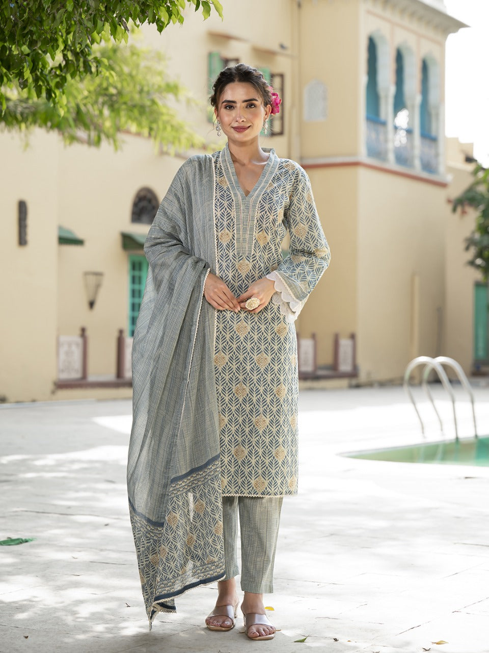 Olive Mist Printed Kurta Set