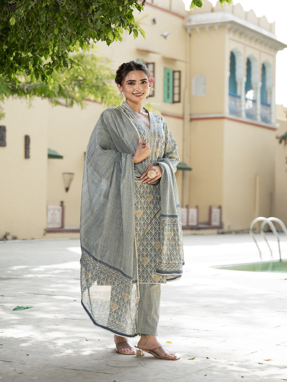 Olive Mist Printed Kurta Set