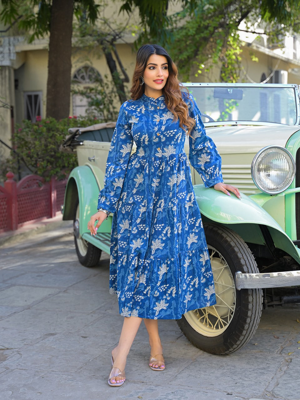 Azure Mosaic Fit & Flare Dress