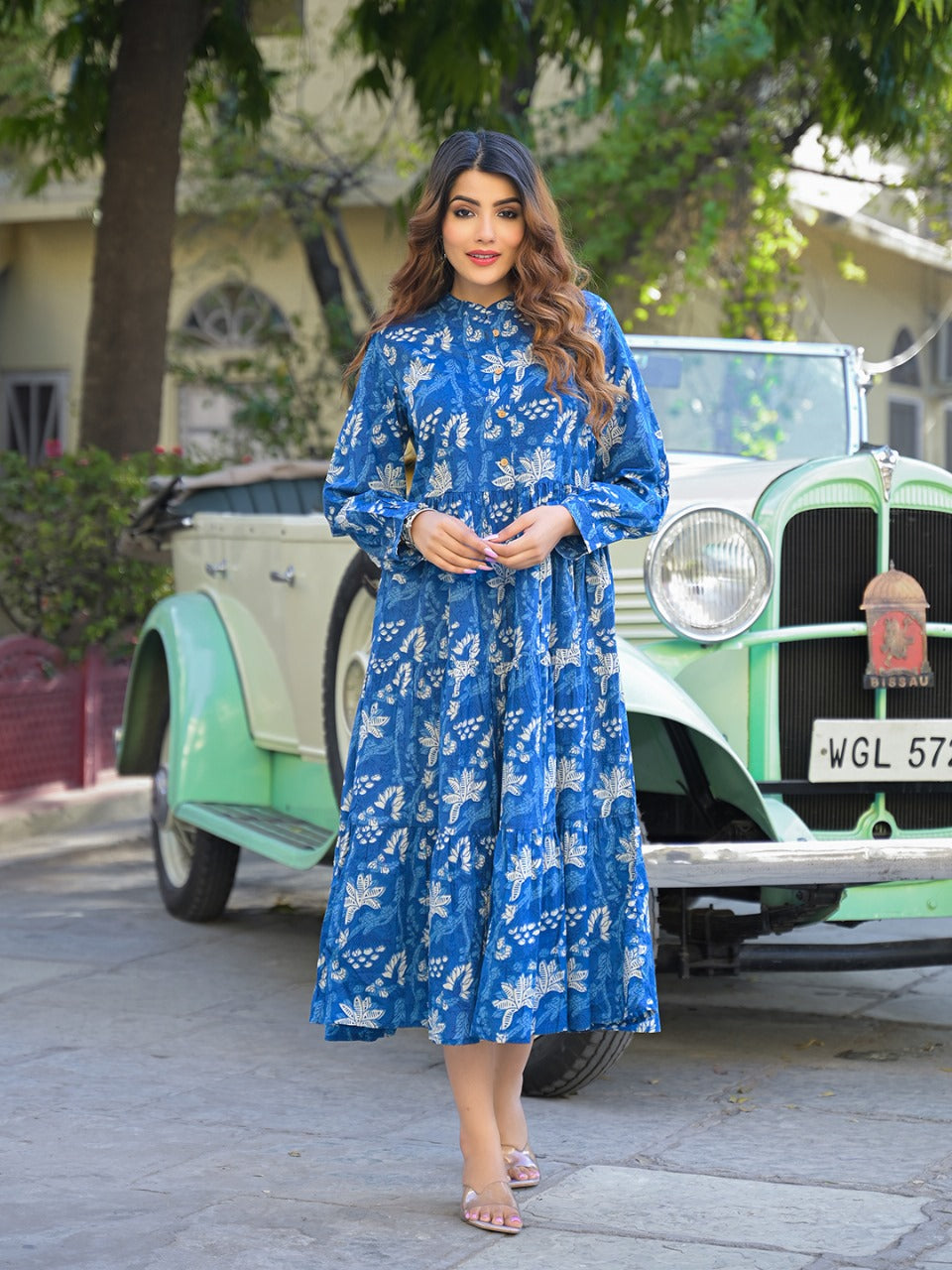 Azure Mosaic Fit & Flare Dress