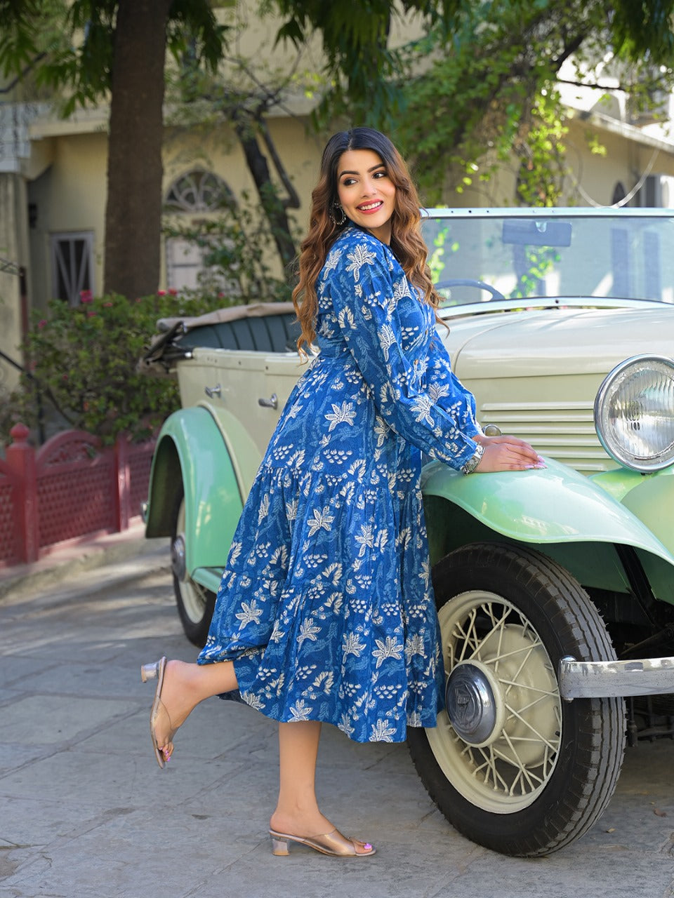 Azure Mosaic Fit & Flare Dress