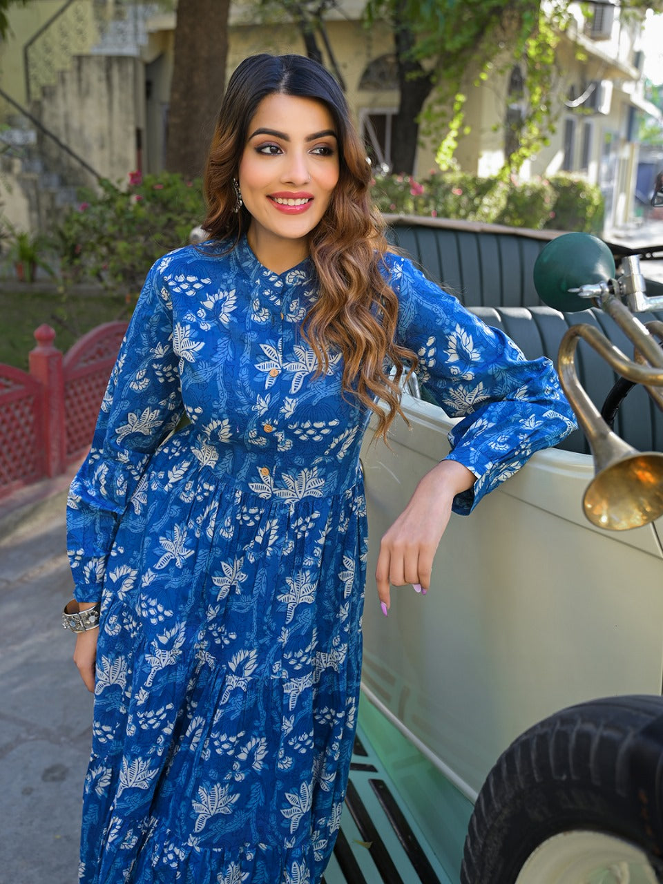 Azure Mosaic Fit & Flare Dress