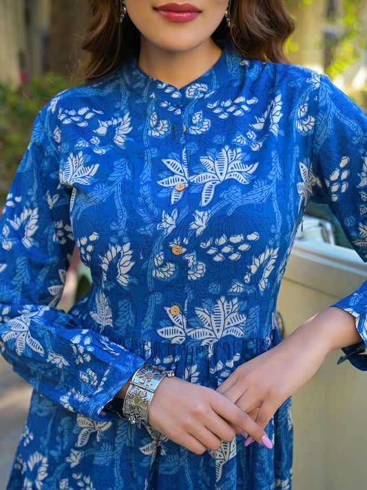 Azure Mosaic Fit & Flare Dress