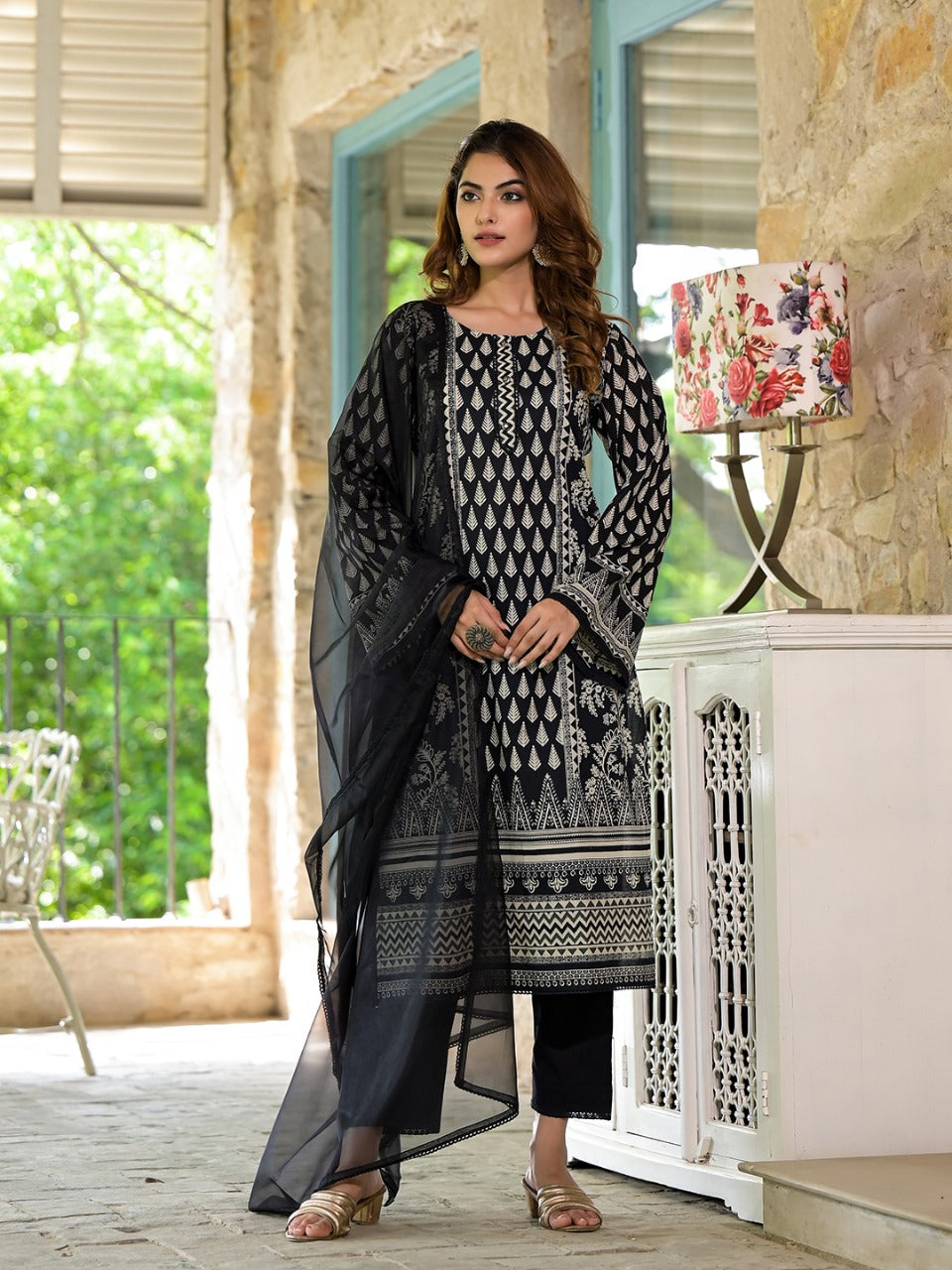 Monochrome Elegance Cotton Suit Set