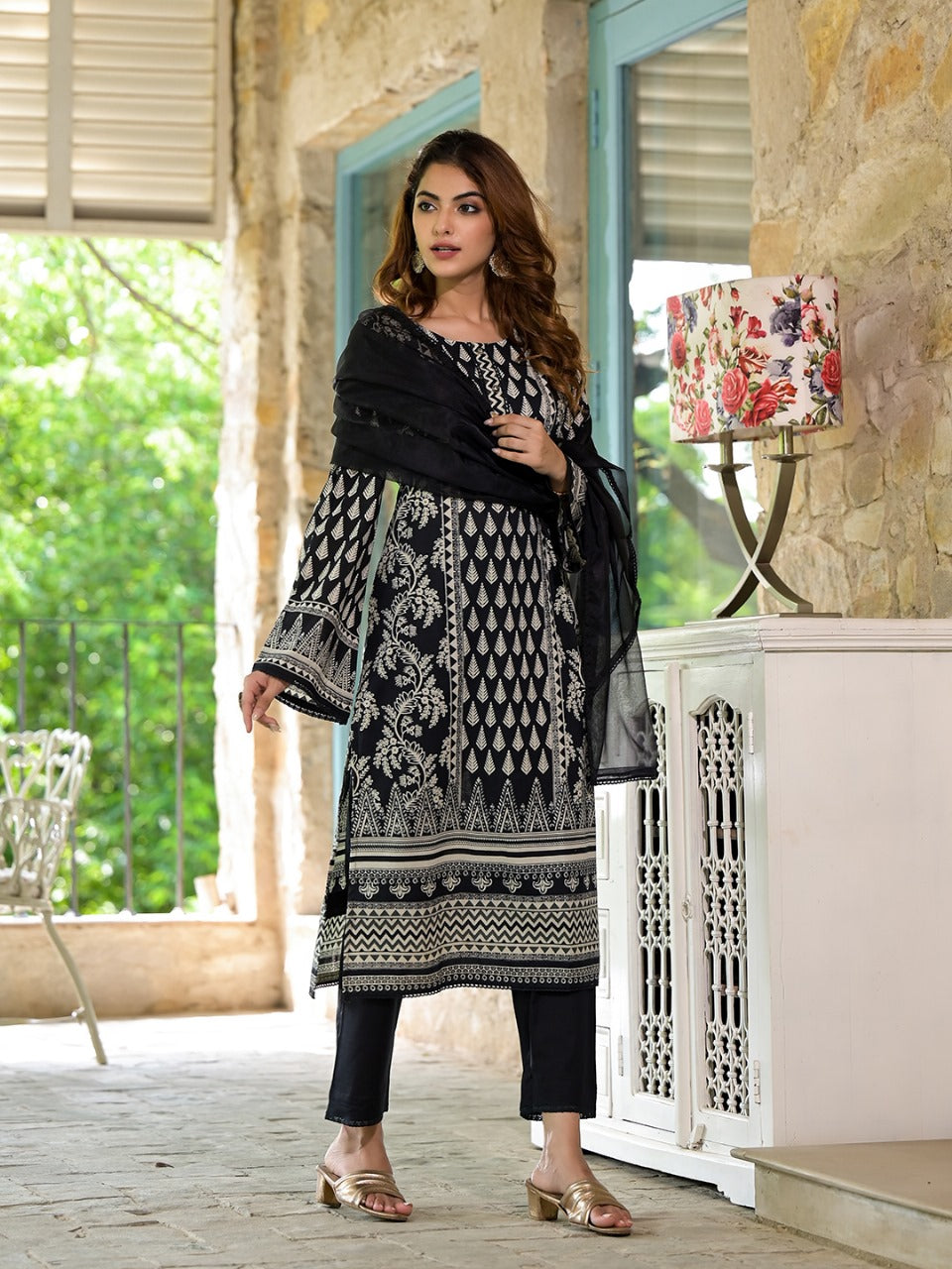 Monochrome Elegance Cotton Suit Set