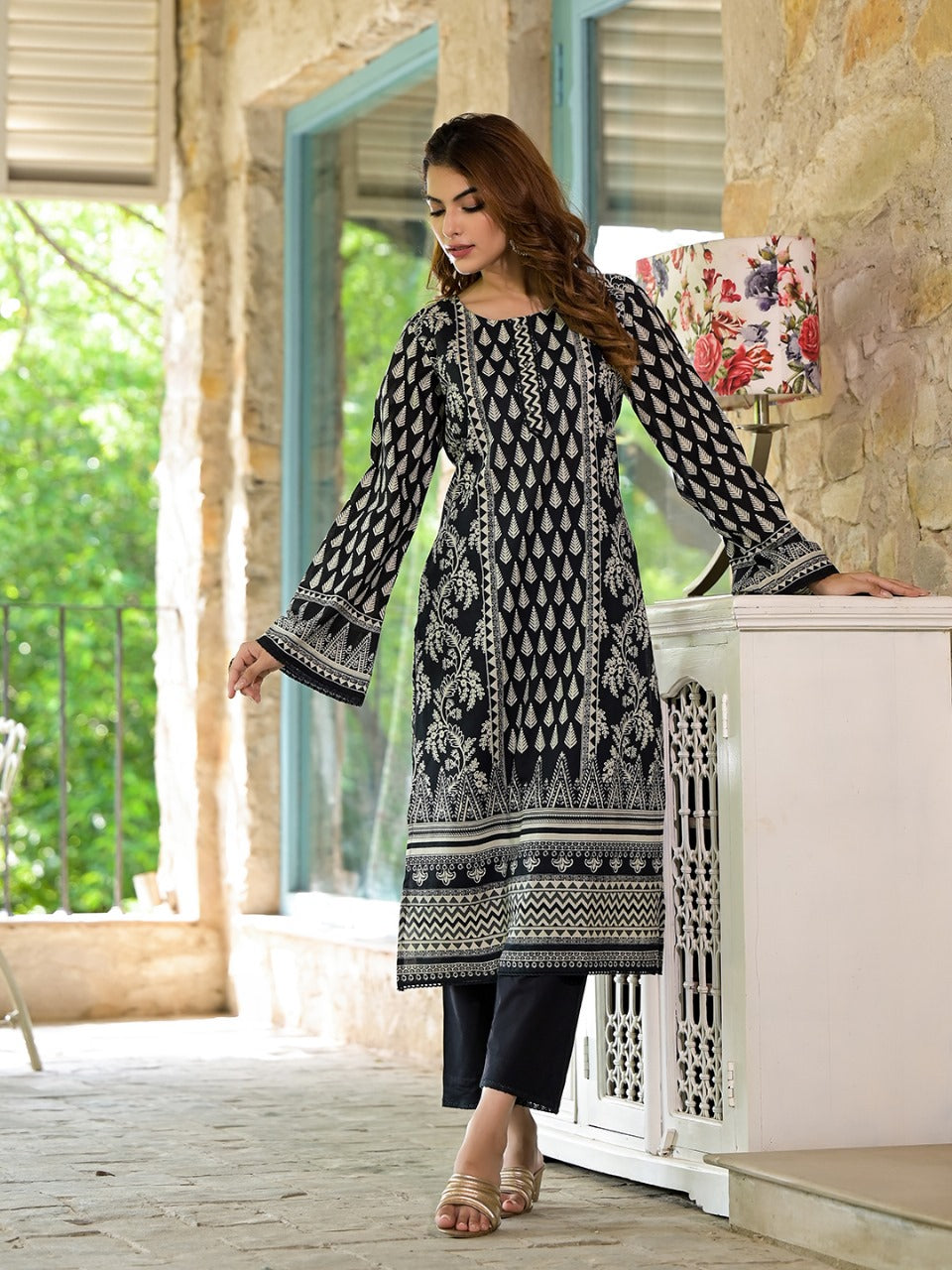 Monochrome Elegance Cotton Suit Set