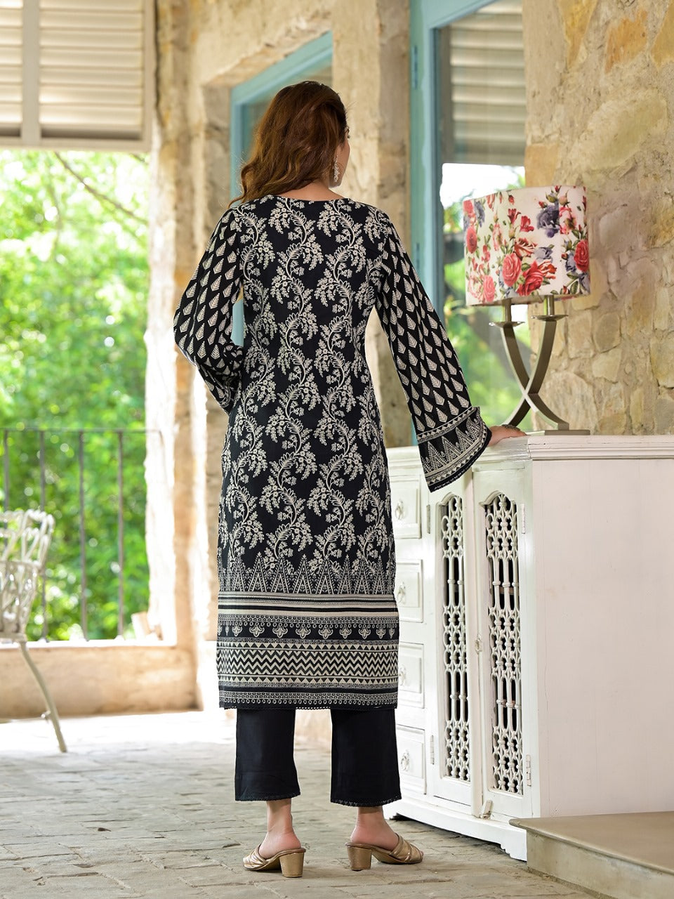 Monochrome Elegance Cotton Suit Set