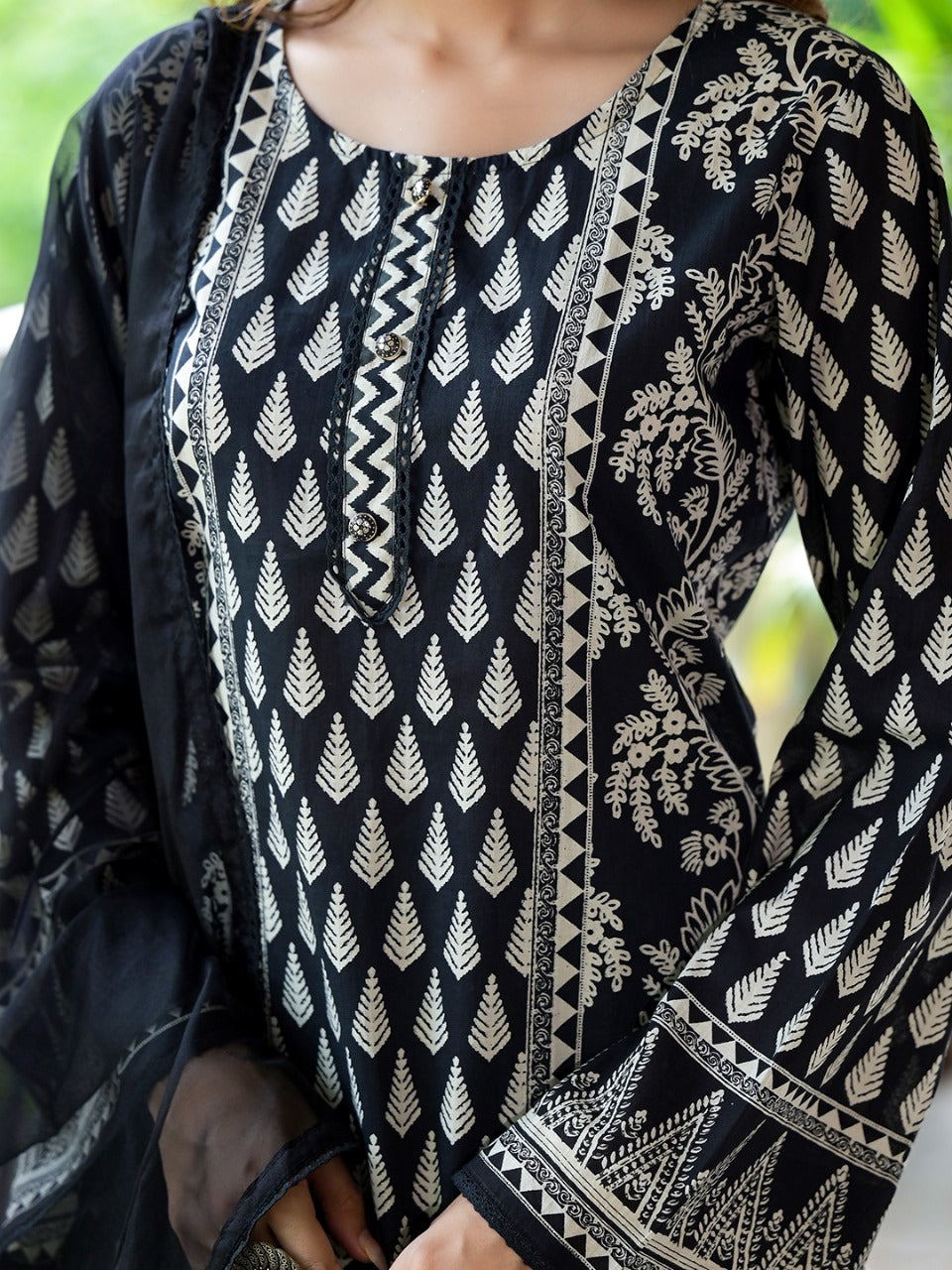 Monochrome Elegance Cotton Suit Set