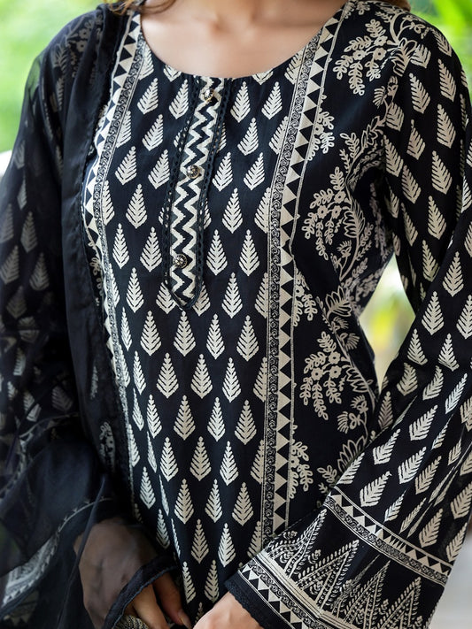 Monochrome Elegance Cotton Suit Set