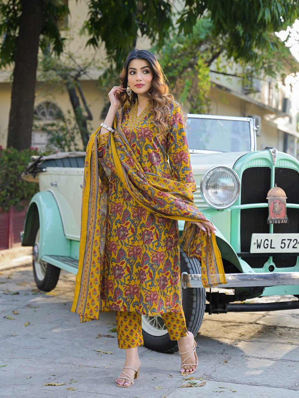 Sunshine Mustard Floral Kurta Set