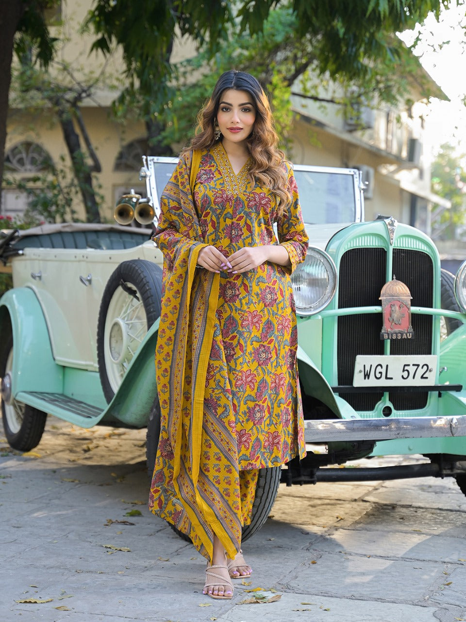 Sunshine Mustard Floral Kurta Set
