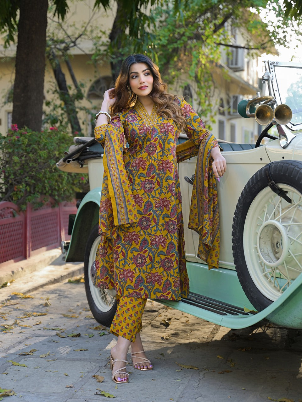 Sunshine Mustard Floral Kurta Set