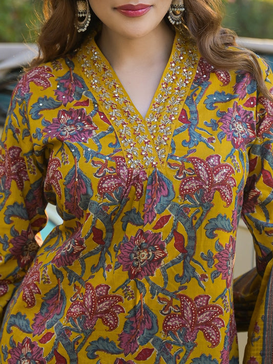 Sunshine Mustard Floral Kurta Set