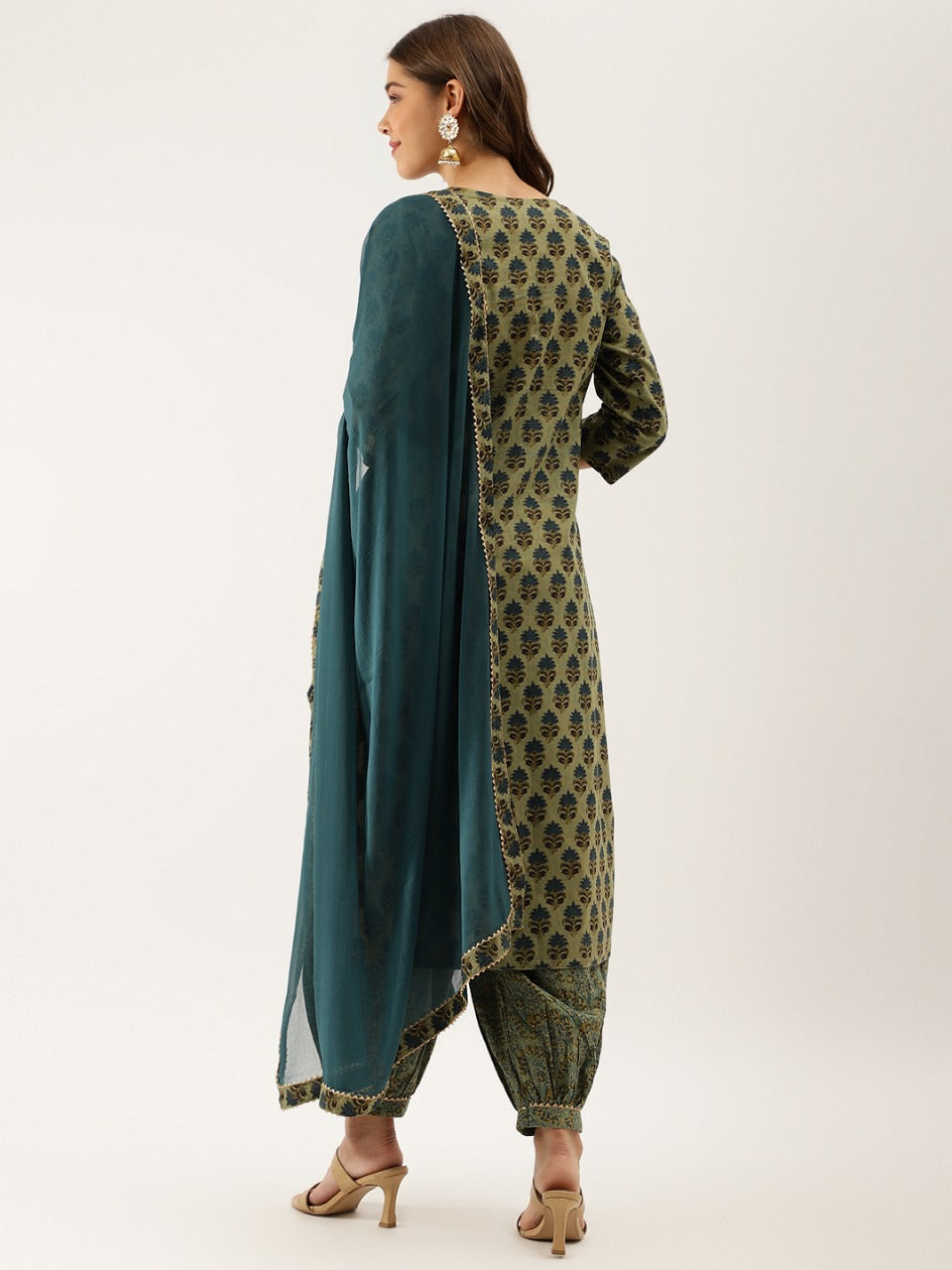 Emerald Blossom Cotton Kurta Set