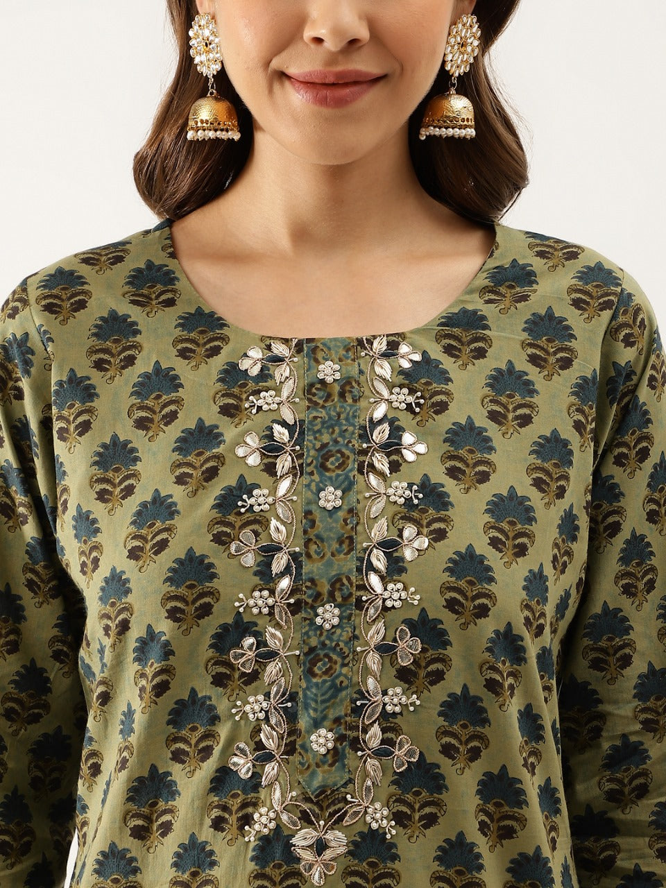 Emerald Blossom Cotton Kurta Set