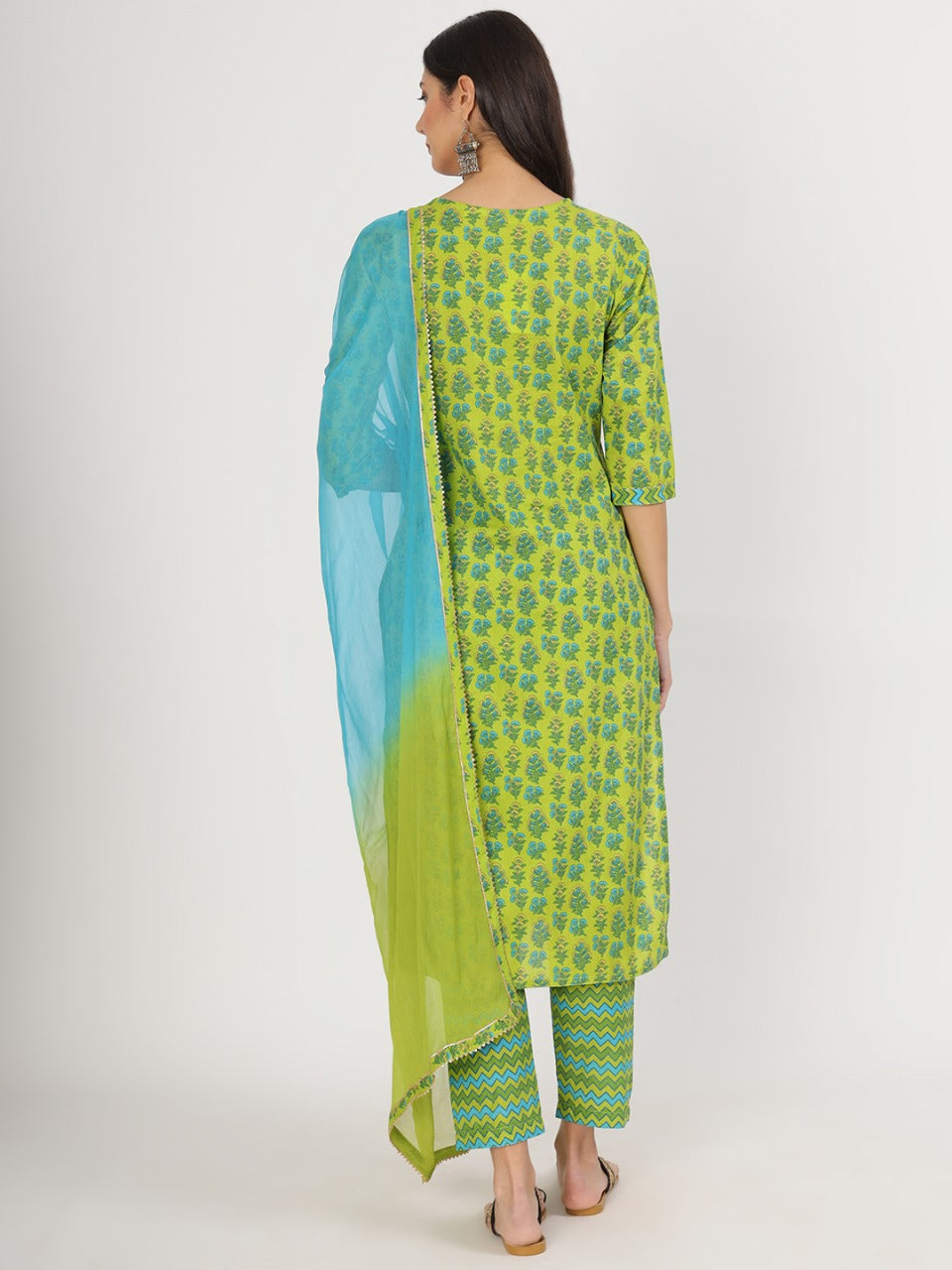 Serene Bloom Green Cotton Kurta Set