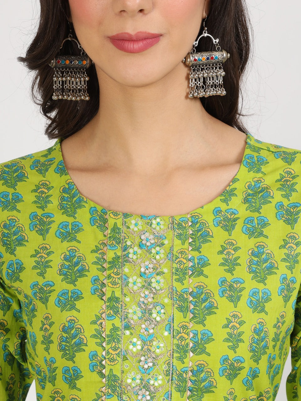 Serene Bloom Green Cotton Kurta Set