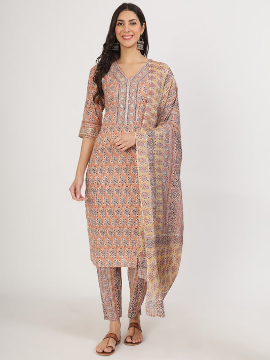 Peach Blossom Cotton Kurta Set