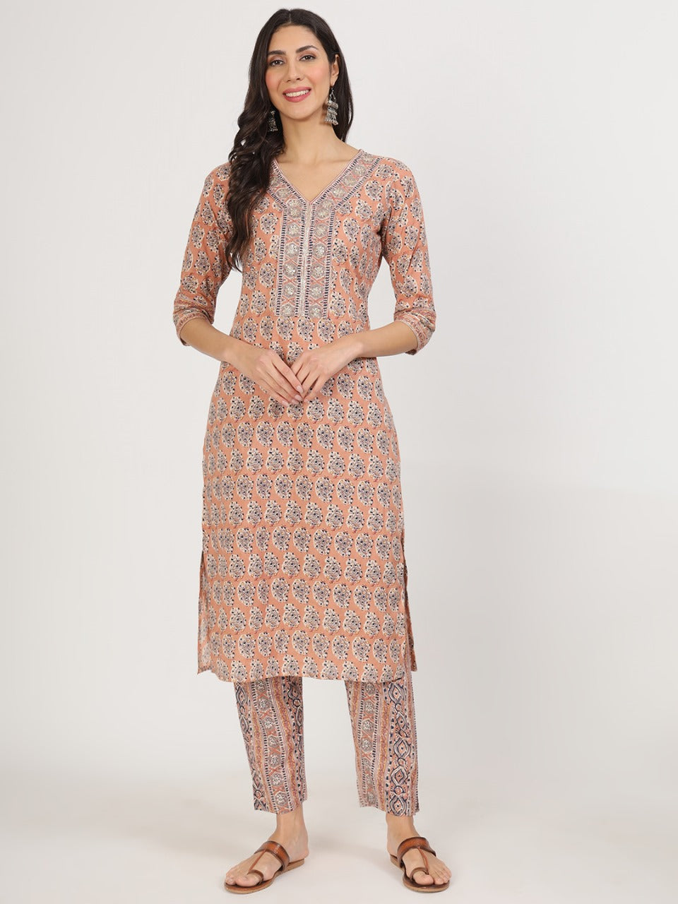 Peach Blossom Cotton Kurta Set