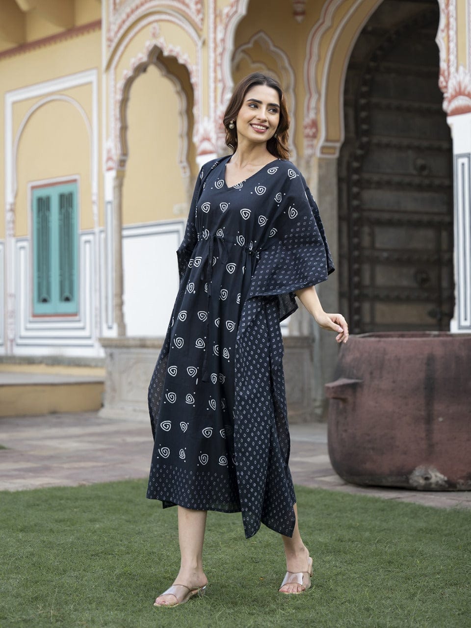 Black Ethnic Printed Kaftan Dress