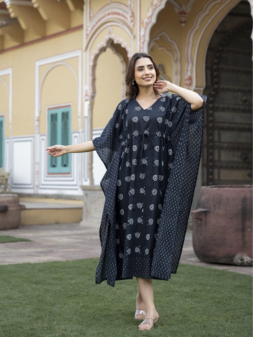 Black Ethnic Printed Kaftan Dress