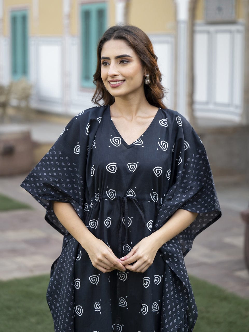 Black Ethnic Printed Kaftan Dress
