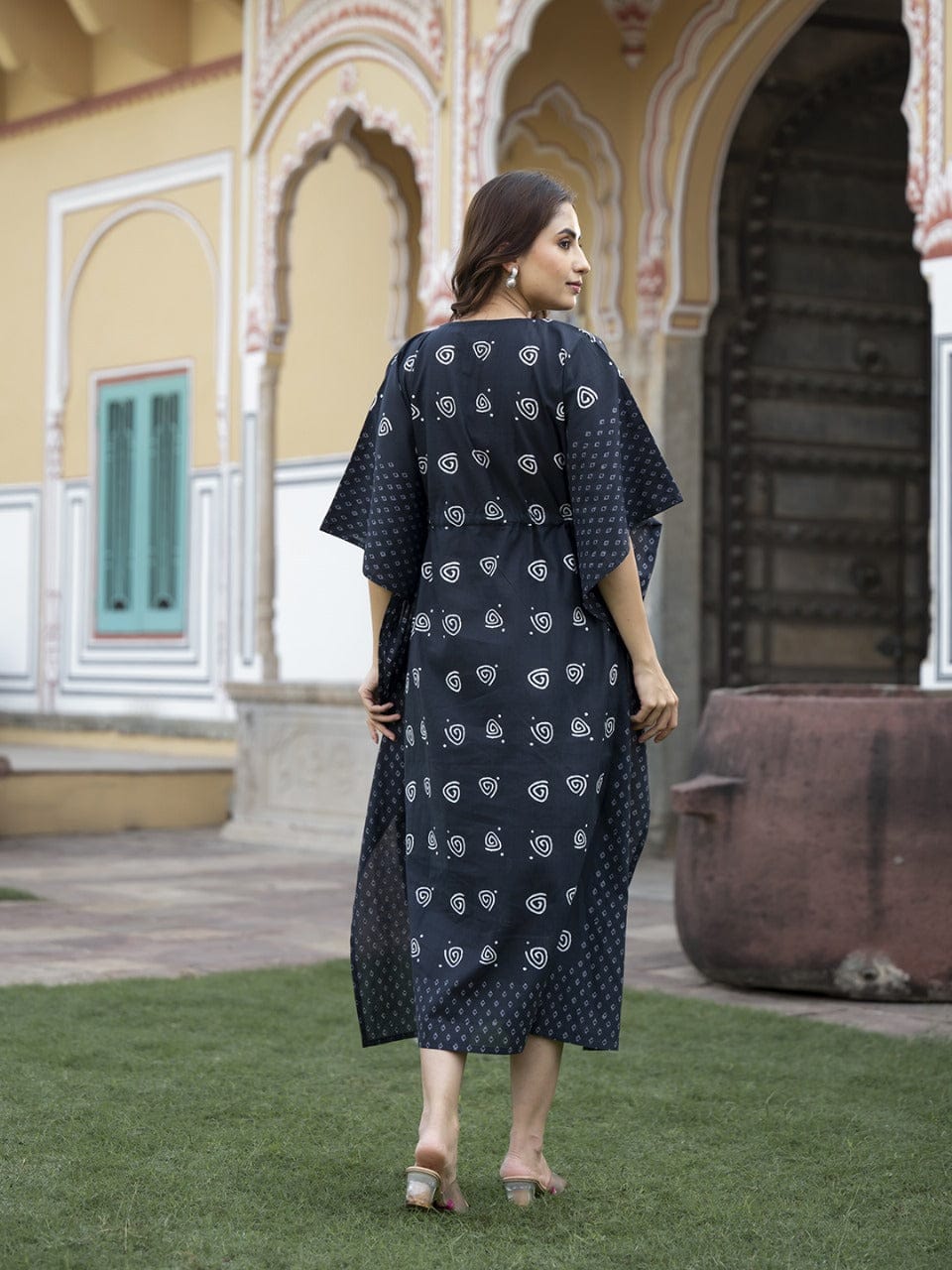 Black Ethnic Printed Kaftan Dress