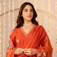 RUST ORANGE & HOT RED MUL CHANDERI CRYSTAL DRESS