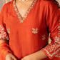 RUST ORANGE & HOT RED MUL CHANDERI CRYSTAL DRESS