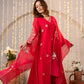 RUST ORANGE & HOT RED MUL CHANDERI CRYSTAL DRESS