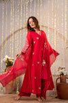 RUST ORANGE & HOT RED MUL CHANDERI CRYSTAL DRESS