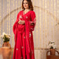 RUST ORANGE & HOT RED MUL CHANDERI CRYSTAL DRESS