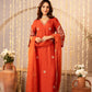 RUST ORANGE & HOT RED MUL CHANDERI CRYSTAL DRESS